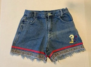 Vintage Looney Tunes Tweety Bird Denim Shorts Girls Size 12 - Picture 1 of 8