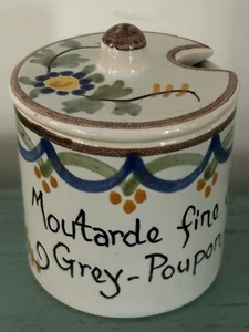 Vintage Ceramic Pottery Mustard Condiment Jar France Hand Painted Grey Poupon - Picture 1 of 3