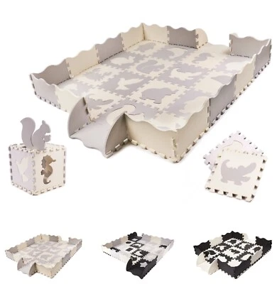 MARKENLOS Kinder Puzzlematte Baby Boden Matte EVA Schaumstoff Groß mit Rand 52 Teile Grau