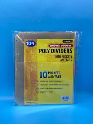 Poly Dividers 2 Deep Pocket Extra Tough 5 Colors - 5 Tabs 8.5" x11" Paper - Image 1 of 4