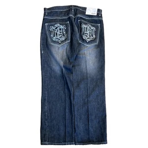 Vintage Southpole Premium Baggy Embroidered dark Jeans Mens Size 38 Cyber Y2K - Picture 1 of 8