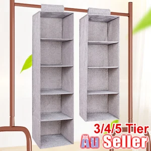 5/3/4 Layer Hanging Organiser Clothes Storage Wardrobe Garment Shelves Shoe Tidy - Picture 1 of 13
