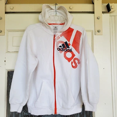 Adidas Hoodie Full Zip Hooded Sweatshirt Boy Girl Jacket Coat M 10/12 VTG Orange - Image 1 of 3