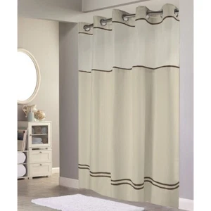 Hookless HBH40ES221 Escape Shower Curtain With Snap-In Liner, Sand With Brown X - Picture 1 of 4