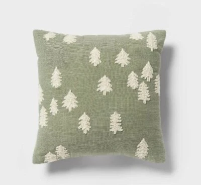 Threshold Traditional Trees Square Deco Pillow Green - 18"x18" - Image 1 of 3