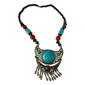 Vintage Moroccan Tribal Berber Large Necklace With Turquoise Pendant - Picture 1 of 6