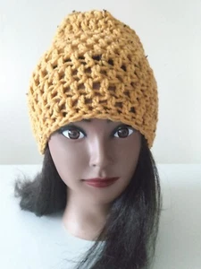 Serenity and Luxe | Mustard Gold TWEED Crochet Slouch Rasta Boho Beanie Tam | SM - Picture 1 of 5