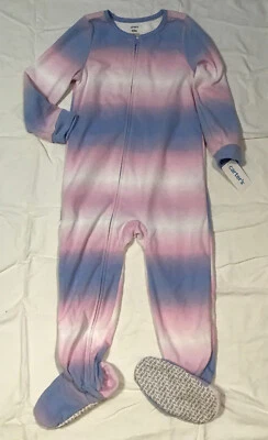 Carter’s Girl’s 1 Piece Fleece Footed Sleeper Pajamas Blue Pink White 5 5T NWT - Image 1 of 4
