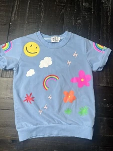 LOLA & THE BOYS HAPPY DAISY SHORT SLEEVE SWEATSHIRT VERY COLORFUL 8 - Picture 1 of 20