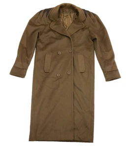 Vintage 60s Women Wool Trench Coat Shoulder Pads Leather Trim Leathercraft - Picture 1 of 14