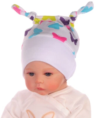 Erstlingsmütze Mütze Babymütze Haube Mützchen Knotenmütze Zipfelmütze in Weiß - Bild 1 von 2