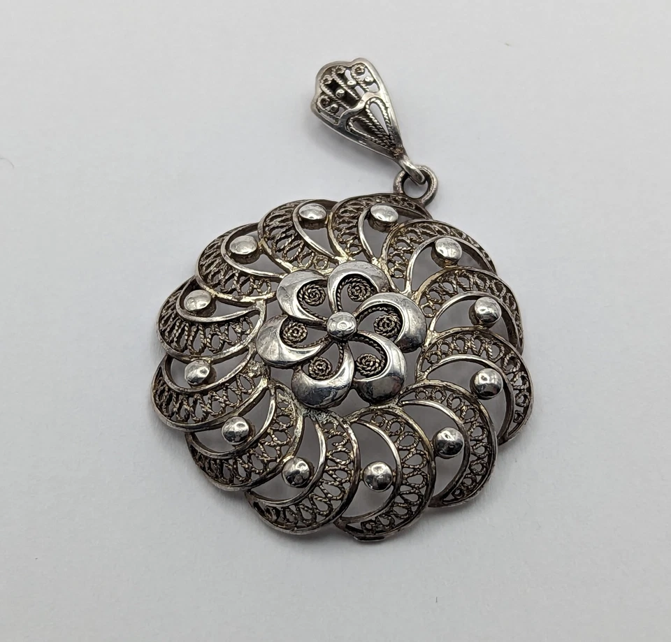 Art Deco 800 Silber Anhänger filigran Jugendstil Floral Schmuck Damen - Bild 1 von 1