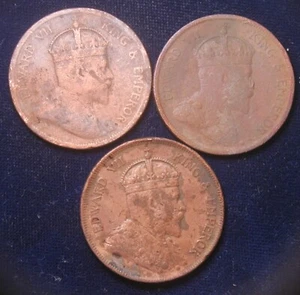 Straits Settlements Malaya One 1 Cent coins 1903, 1904 and 1907 - Free Shipping - Picture 1 of 2