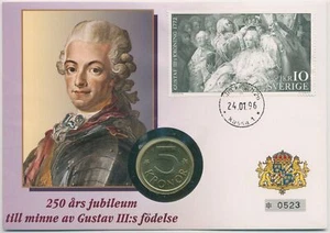 Suecia 1996 rey Gustavo III Carta numiscular 5 coronas (N220) - Imagen 1 de 1