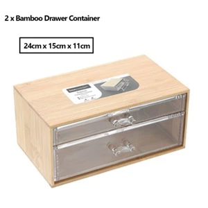 2 x Bamboo Drawers Bathroom Office Accessories Cosmetic Jewellery Box Storage - Picture 1 of 4