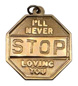 VINTAGE Solid 14k Yellow Gold I'LL NEVER STOP LOVING YOU Ladies Charm Pendant - Picture 1 of 3