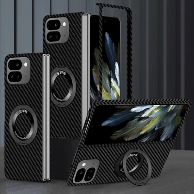 Funda plegable de fibra de carbono para PC Mag Safe 360° con soporte de anillo para Google Pixel 9 Pro Foto 1 de 4