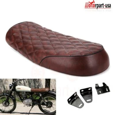 Motorcycle Cafe Racer Seat Flat Brat Saddle For Honda Yamaha Suzuki Kawasaki - Image 1 of 4