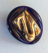 Deep Cobalt Blue Bimini Glass Button, Gold Luster, Flower Pot England Mark