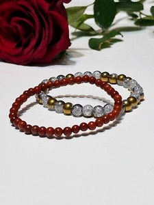 Geschenk-Set Golden Schnee geknackt Kristall + Roter Jaspis Perlenarmband - Bild 1 von 4