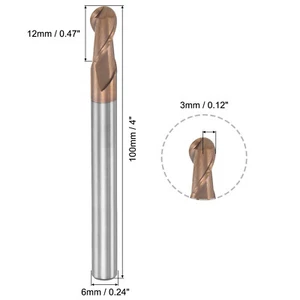 3mm Radius 100mm Long HRC55 Carbide AlTiSin Coated 2 Flute Ball Nose End Mill - Picture 1 of 6