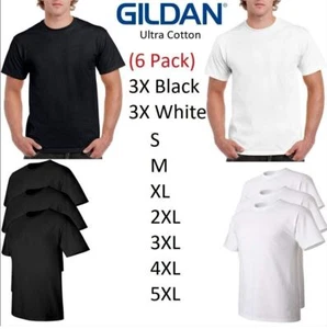 6 PACK Gildan G200 Men's Ultra Cotton Sleeves Tee T-Shirt Black / White S-XL USA - Picture 1 of 12