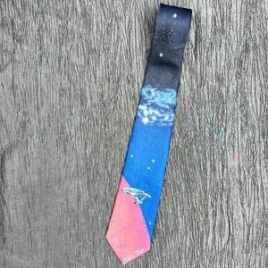 Vtg 1991 Ralph Marlin Star Trek Enterprise orbiting polyester novelty neck tie - Picture 1 of 5