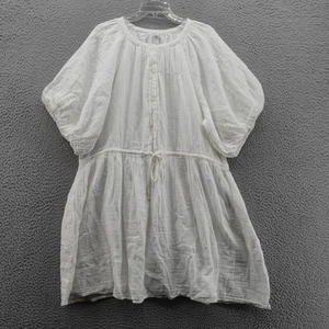 Old Navy Crinkle Gauze Mini Dress Size XL White Womens Puff Sleeve Cotton Boho - Picture 1 of 14