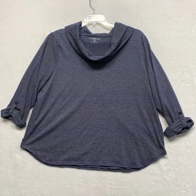 Pullover Croft & Barrow para mujer talla grande 2X azul/blanco TOP capucha cuello lengüeta manga Foto 1 de 4