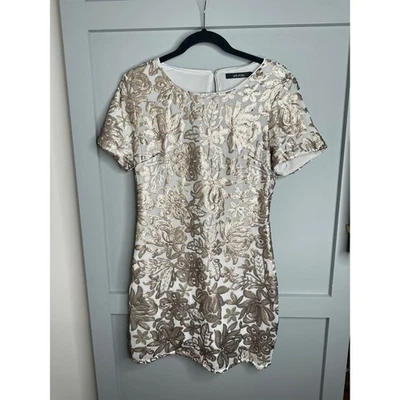 Ark & Co Sequin Floral Cocktail Dress Party Shimmery Sparkly Neutral Size M - Image 1 of 4