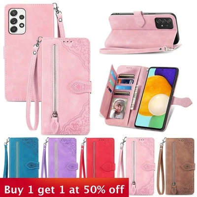 For Samsung Galaxy S25 Ultra S24 S23 FE Cover Zipper Leather Wallet Phone Case - Image 1 of 4