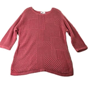 CJ Banks Sweater Womens 1X Dusty Rose 100% Cotton Patchwork Texture Boho Plus - Picture 1 of 10