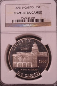 2001-P Capitol Visitor Center $1 NGC PF69UCAM 90% Silver Commemorative Dollar - Picture 1 of 2