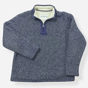Orvis Mens Blue Medium Brighton Quarter Zip Sherpa Lined Pullover Sweatshirt - Picture 1 of 10