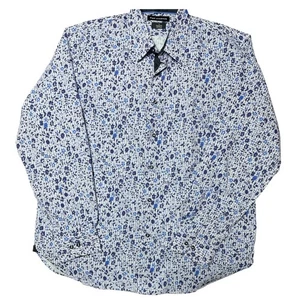 Paul Fredrick Blue Floral Classic Fit Button Front Shirt Large  - Picture 1 of 10