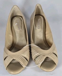 MICHELLE D Womens 10 Tan Beige Wedge Heels Open Toe Summer Footwear - Picture 1 of 5