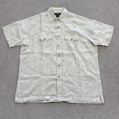 Camisa de campamento safari beige lino irlandés Brooks Brothers para hombre talla grande usada en excelente estado Foto 1 de 4