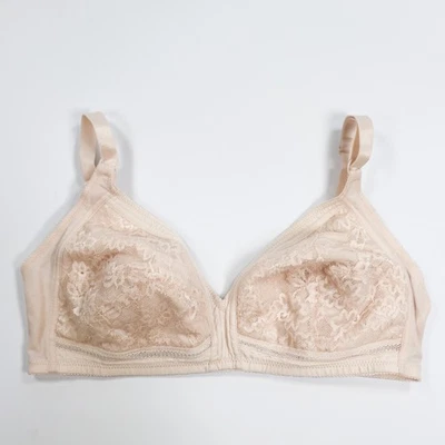 Sutiã Wacoal tamanho 38B busto sem fio LB4054 renda bege sólido levemente forrado em excelente estado usado - Imagem 1 de 4
