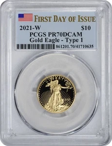 2021-W $10 American Proof Gold Eagle Type 1 PR70DCAM First Day of Issue PCGS - Picture 1 of 2