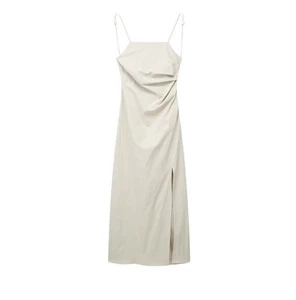 NWT ZARA WOMAN'S COTTON DRAPED MIDI DRESS LIGHT BEIGE SIZE L 2298/155 - Picture 1 of 10