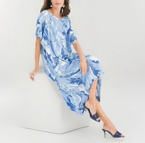 Chicos Midi Dress Women’s Size 1 US 8/10 Blue Veil Painted Stone - Picture 1 of 15