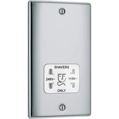 BG Dual Voltage Shaver Socket Polished Chrome White Insert 115V 230V NPC50 - Image 1 of 4