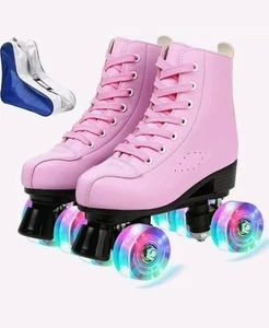 Pink Roller Skates Xudrez Quad Leather Light Up Wheels + Bag Size Women's 7 NEW - Picture 1 of 17