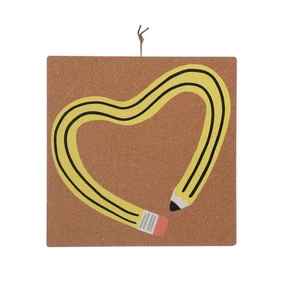 Cork Bulletin Board, 11.75"X 11.75" Notice Pin Board, Heart-shaped pencil design - Picture 1 of 2
