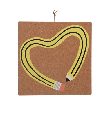 Cork Bulletin Board, 11.75"X 11.75" Notice Pin Board, Heart-shaped pencil design - Image 1 of 2