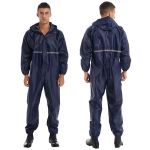 Unisex Mens Waterproof Coveralls Workwear Long Sleeve Hooded Rain Suit Romper - Picture 1 of 68