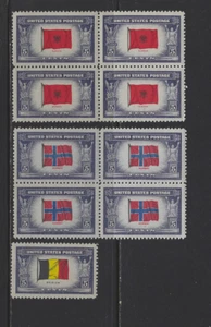 USA SC #s 911,918 BLOCKS 4 & 914 MNH OVERRUN COUNTRIES NORWAY, BELGIUM, ALBANIA - Picture 1 of 2