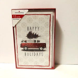 American Greetings 12-Count Boxed Christmas Cards With Envelopes Red Van Tree - Picture 1 of 2