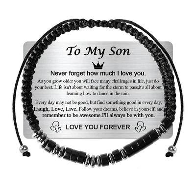 Pulsera To My Son de Mamá,Pulseras Código Morse con Tarjeta Billetera Grabada,Adjus Foto 1 de 4