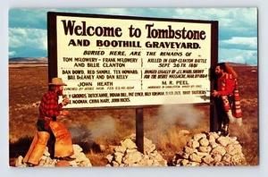Postkarte Arizona Tombstone AZ Boothill Graveyard Schild 1960er unbespielt Chrom - Bild 1 von 2